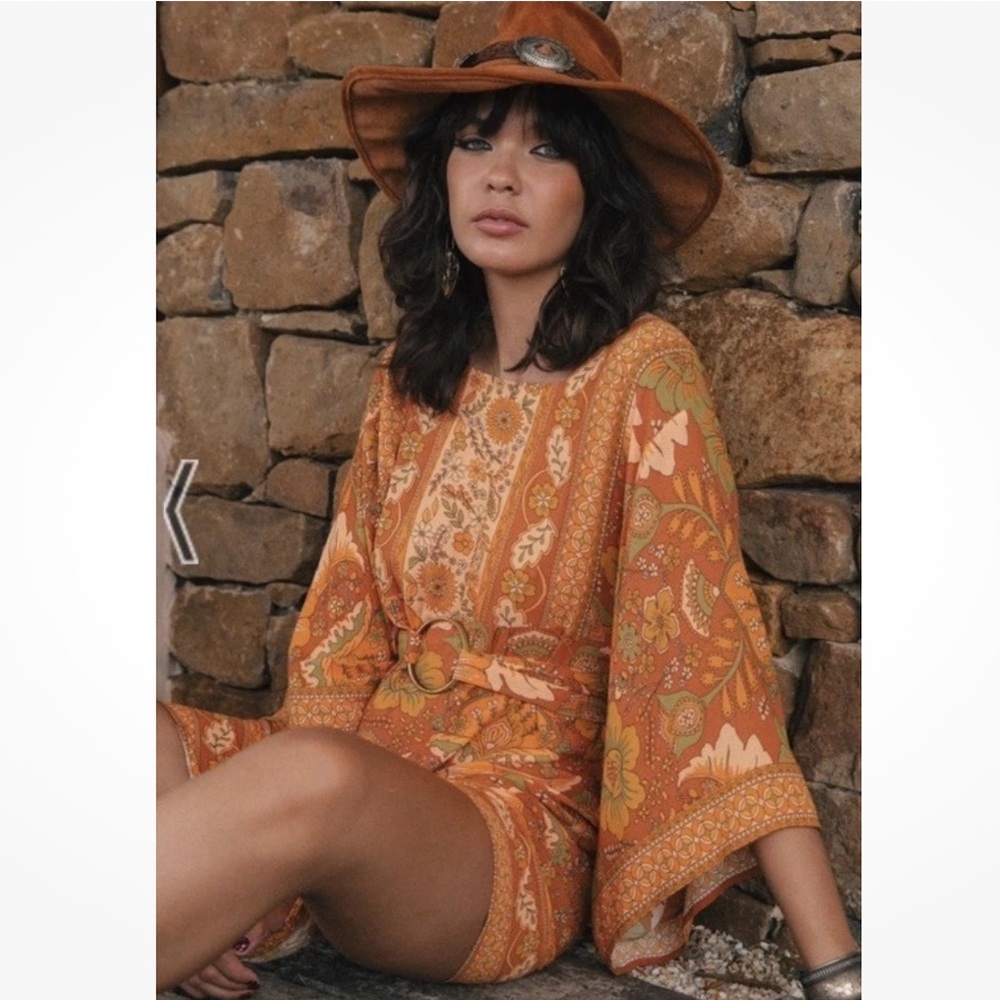 Rare Nine Lives Bazaar Mini Dress Pepper Tunic Desert Tan Floral Au 16 US 12 XL